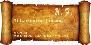 Milankovics Ferenc névjegykártya